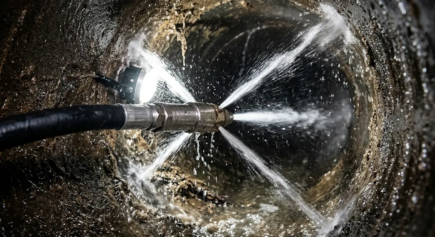 High-pressure hydro jetting nozzle cleaning sewer pipe for Storm Drain Cleaning in Bluffdale